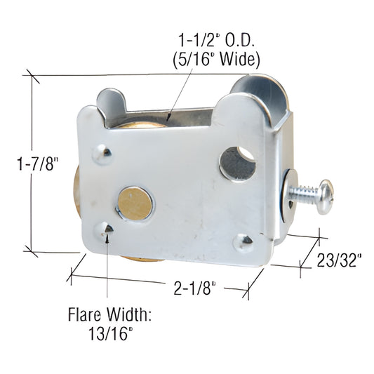 D1722 Rylock sliding door roller assembly - galvanized steel housing with adjustable single concave steel roller, 1-7/8" tall