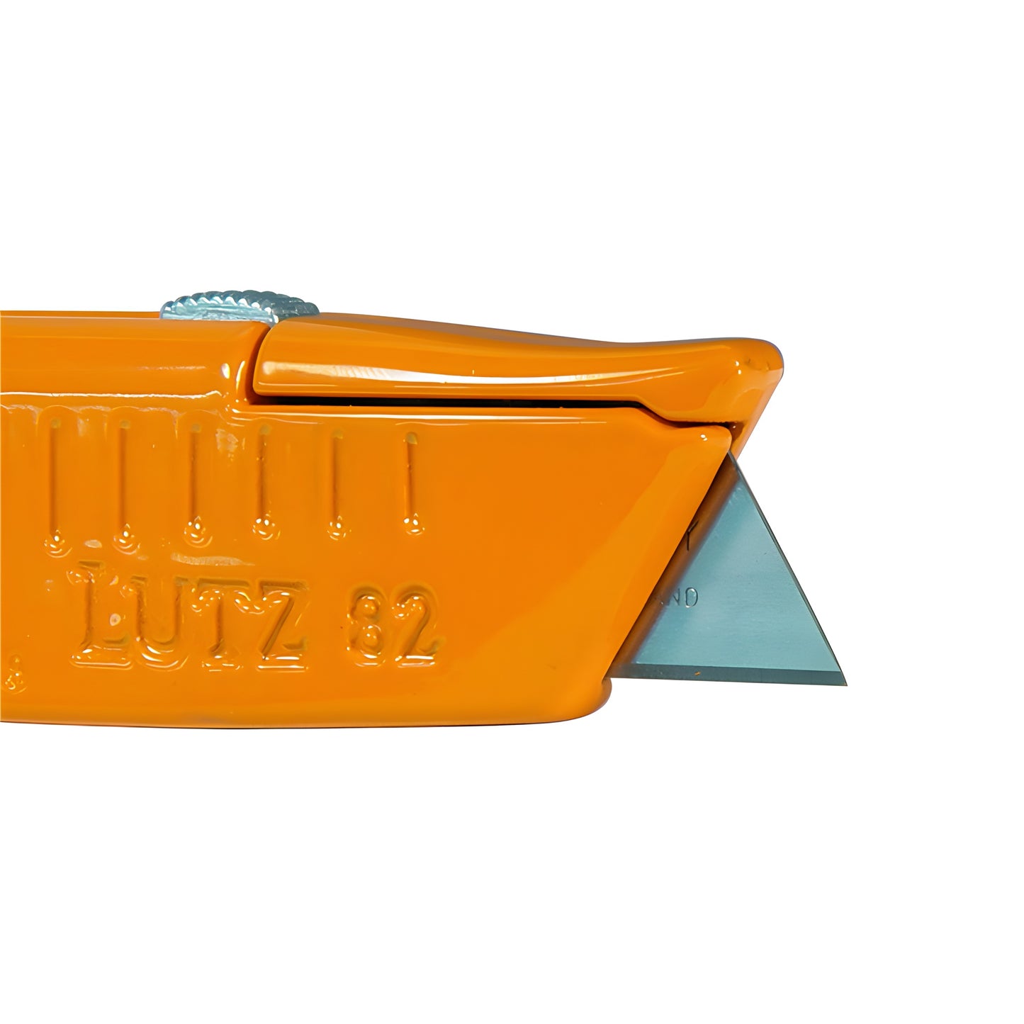 Safety-orange CRL heavy-duty retractable utility knife with diecast zinc handle, non-slip ribs and exposed blade (SKU 82L)