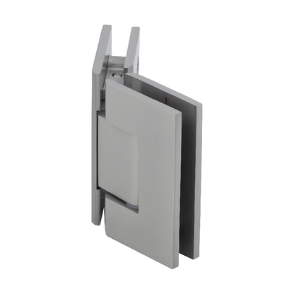 Brushed nickel square glass-to-glass shower hinge (GEN545BN), solid brass Geneva hinge with 5 preset.