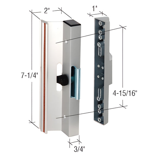 CRL C1248 black aluminum patio sliding door handle set with inside latch and outside pull, 7-1/4" x 3/4", 4-15/16" spacing