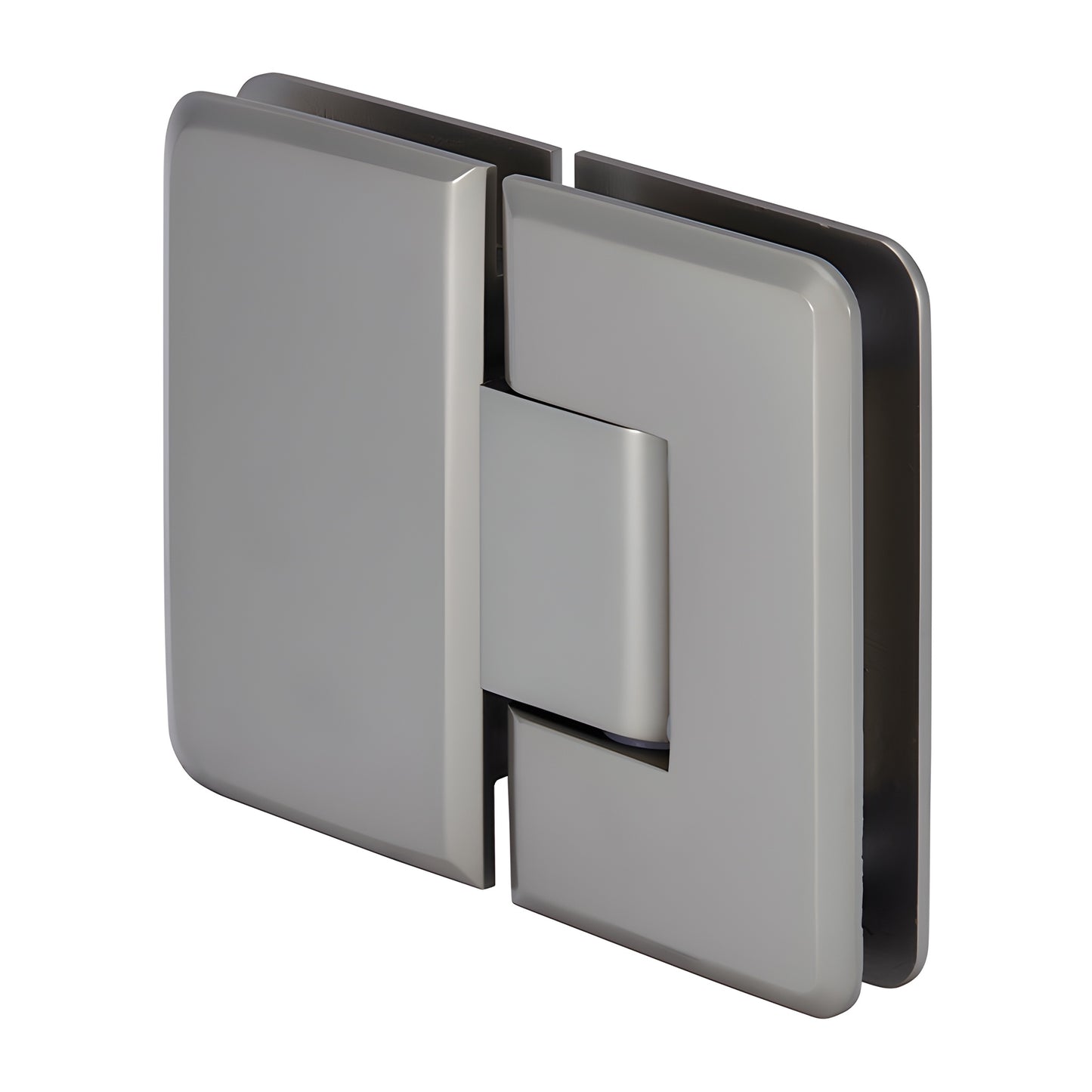 Satin nickel Cologne 180 glass-to-glass beveled shower hinge, solid brass. SKU C0L180SN