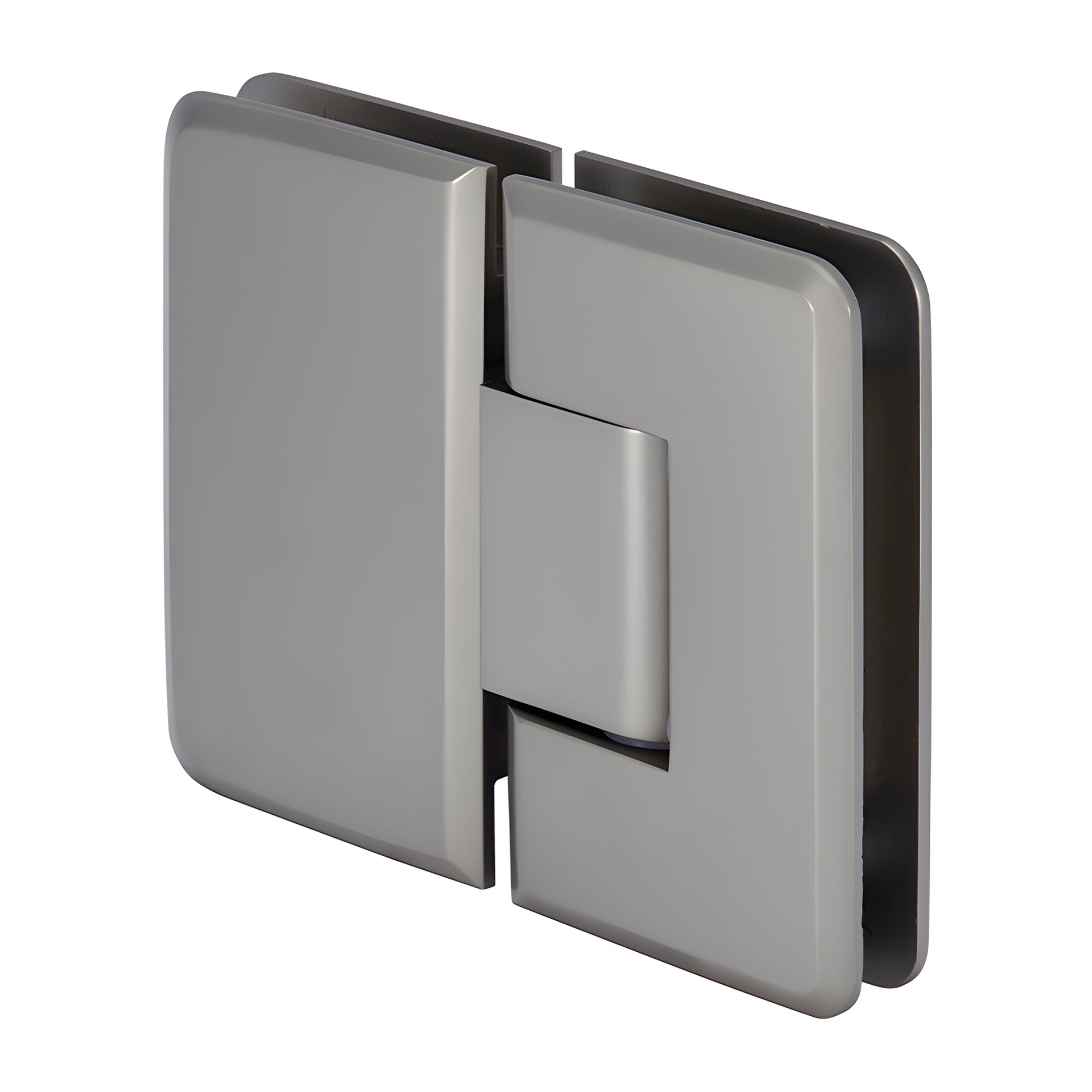Satin nickel Cologne 180 glass-to-glass beveled shower hinge, solid brass. SKU C0L180SN