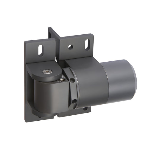 Black aluminum hydraulic gate hinge-closer (HC1500BL) with adjustable closing speed and 260 lb capacity