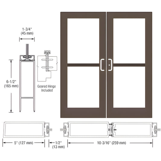 DZ52822 black bronze anodized double wide-stile entrance door with four glass lites and center pull handles