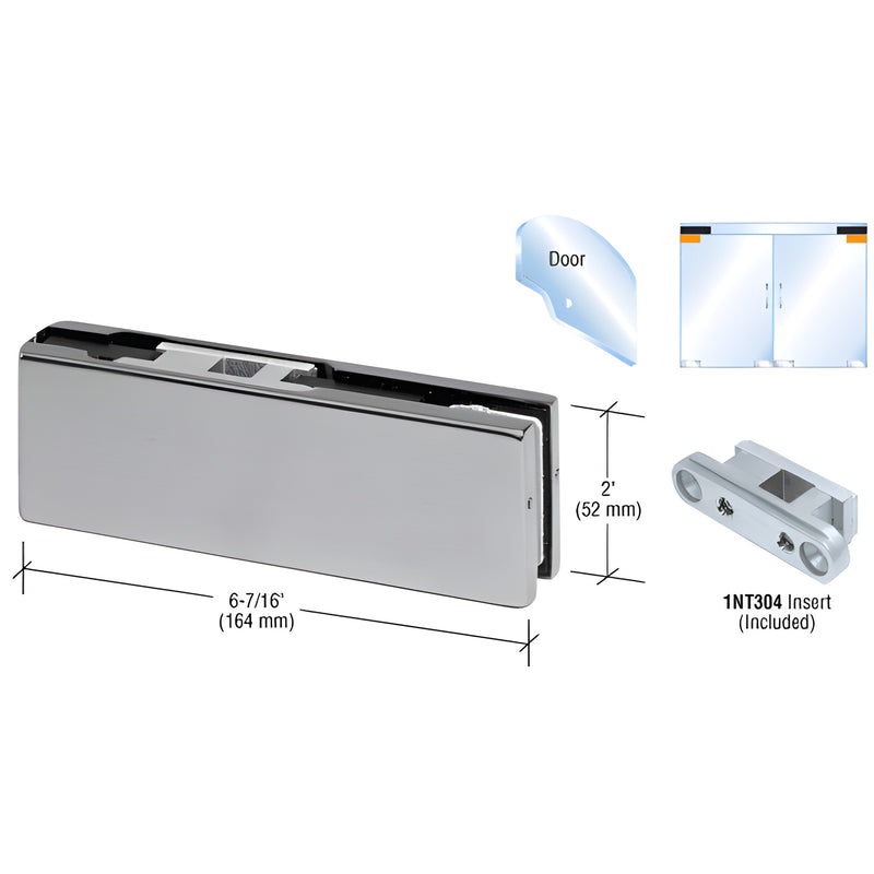 PH20BBS top door patch fitting, brushed stainless steel, 6-7/16" x 2" for 3/8-1/2" tempered glass; includes 1NT304 insert