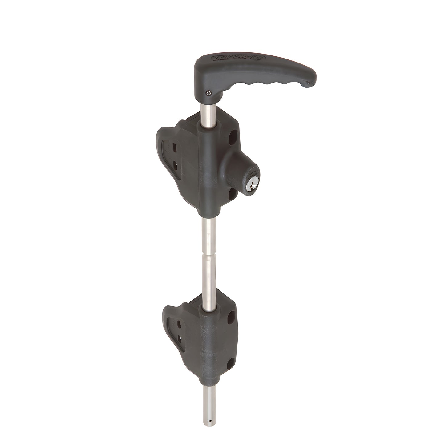 LB118BXBL black key-lockable cane bolt, polymer housing with 18" marine stainless rod for double/pedestrian gates