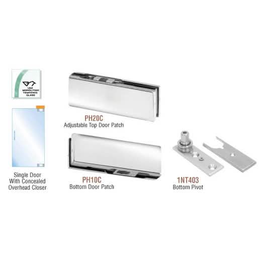 CRL Polished Stainless Patch Door Kit for Overhead Closer - No Lock, Sleek Design