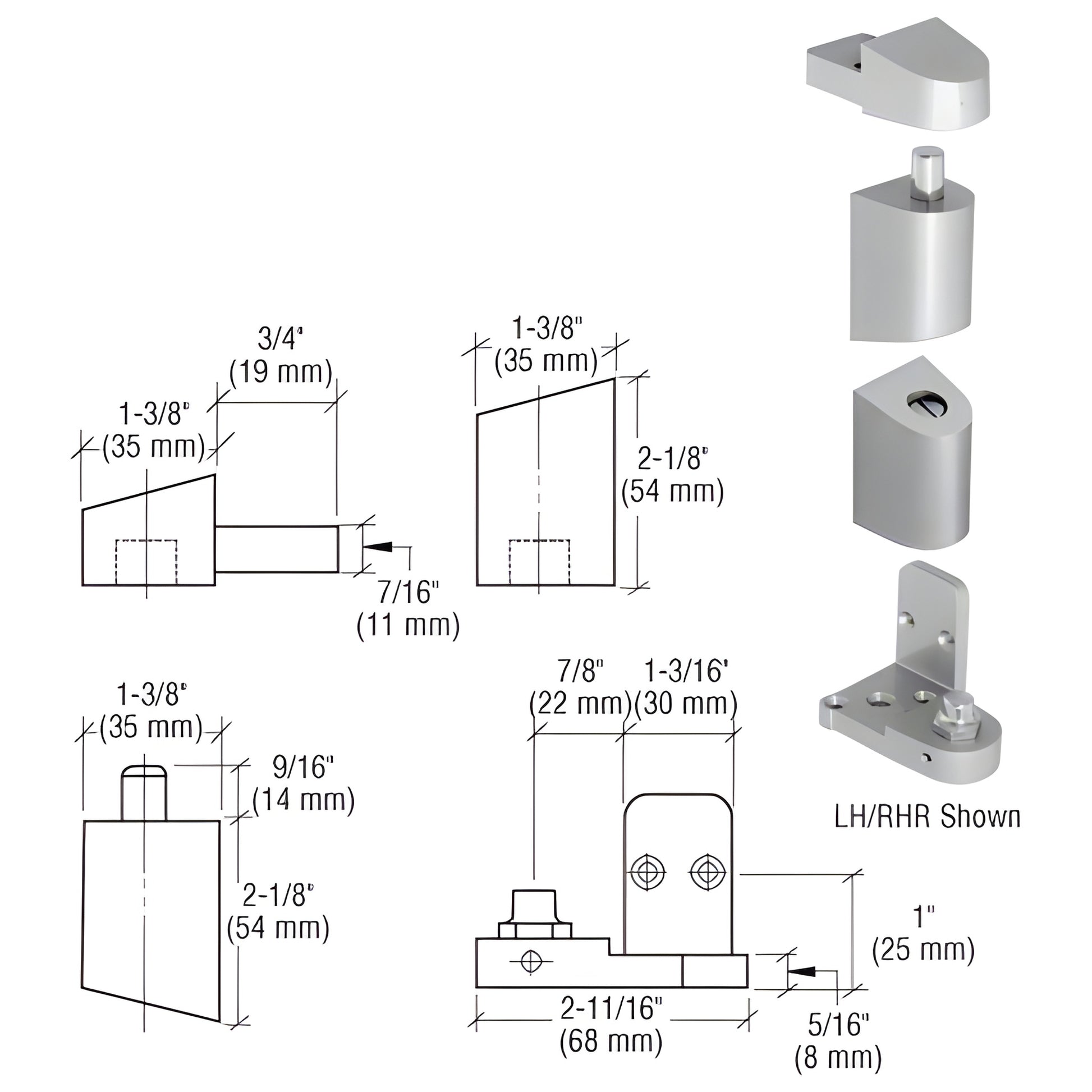 SKU 0P40011L - left-hand adjustable aluminum offset bottom pivot set for storefront/commercial doors