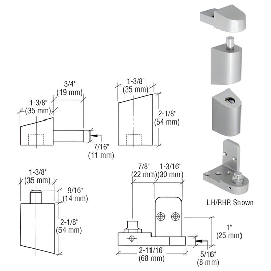 SKU 0P40011L - left-hand adjustable aluminum offset bottom pivot set for storefront/commercial doors