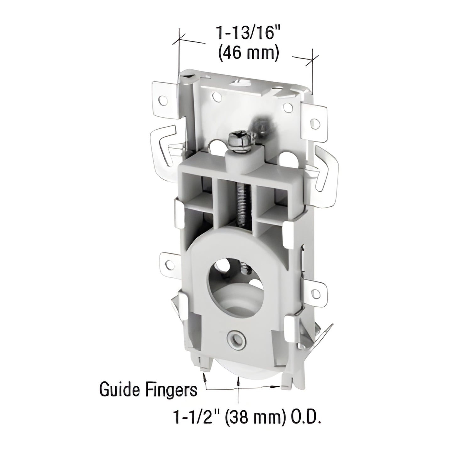 N7235 nylon ball bearing wardrobe roller, concave 1.5" wheel with adjustable stamped-steel bracket.