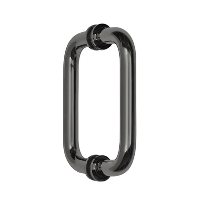 Gun metal tubular brass back-to-back shower pull handle, 3/4" tube, 6" center, fits 1/4-1/2" glass (SKU SDPR6GM)