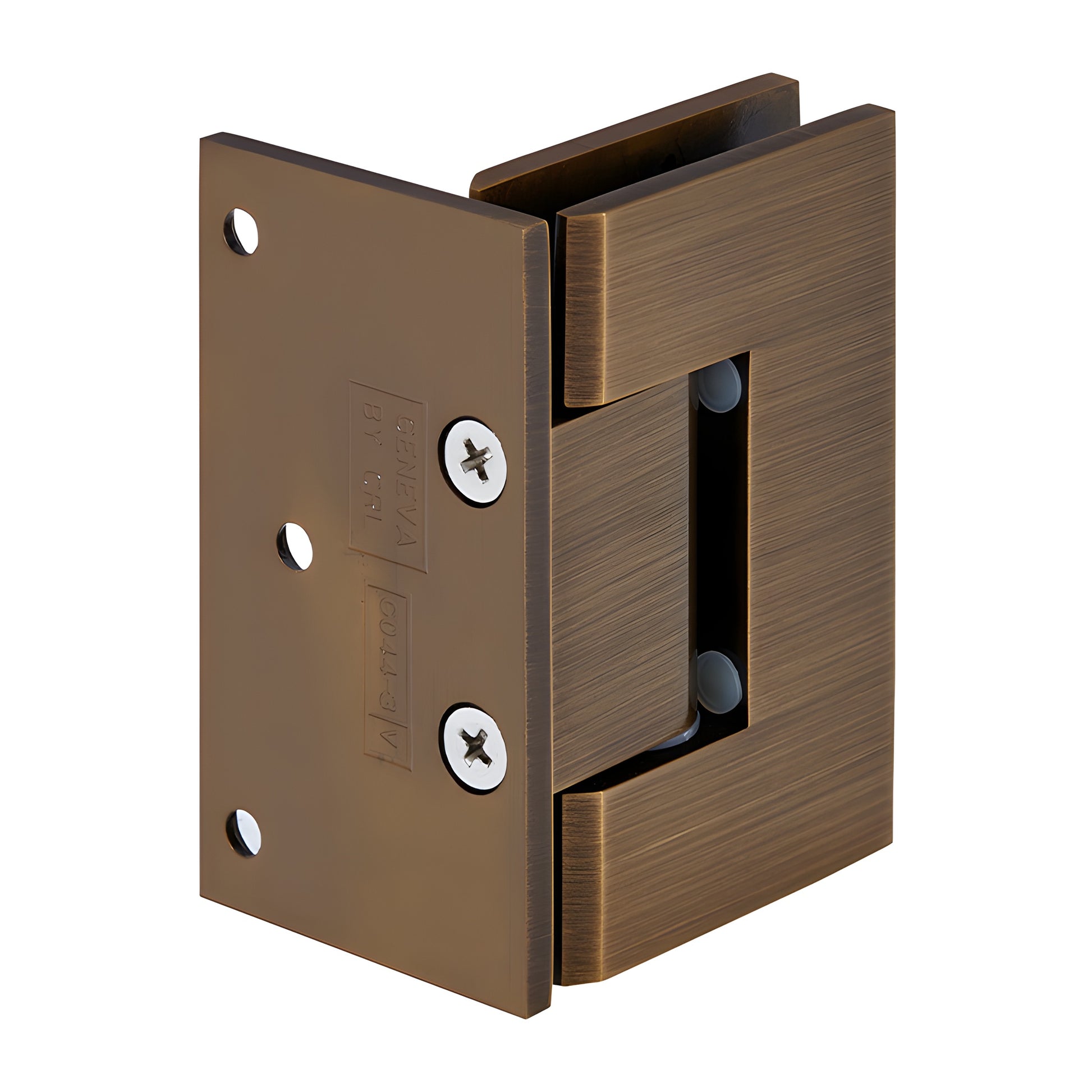 GEN344ABR adjustable Geneva shower hinge, antique brass finish, solid brass, for 8-12 mm tempered tempered glass.