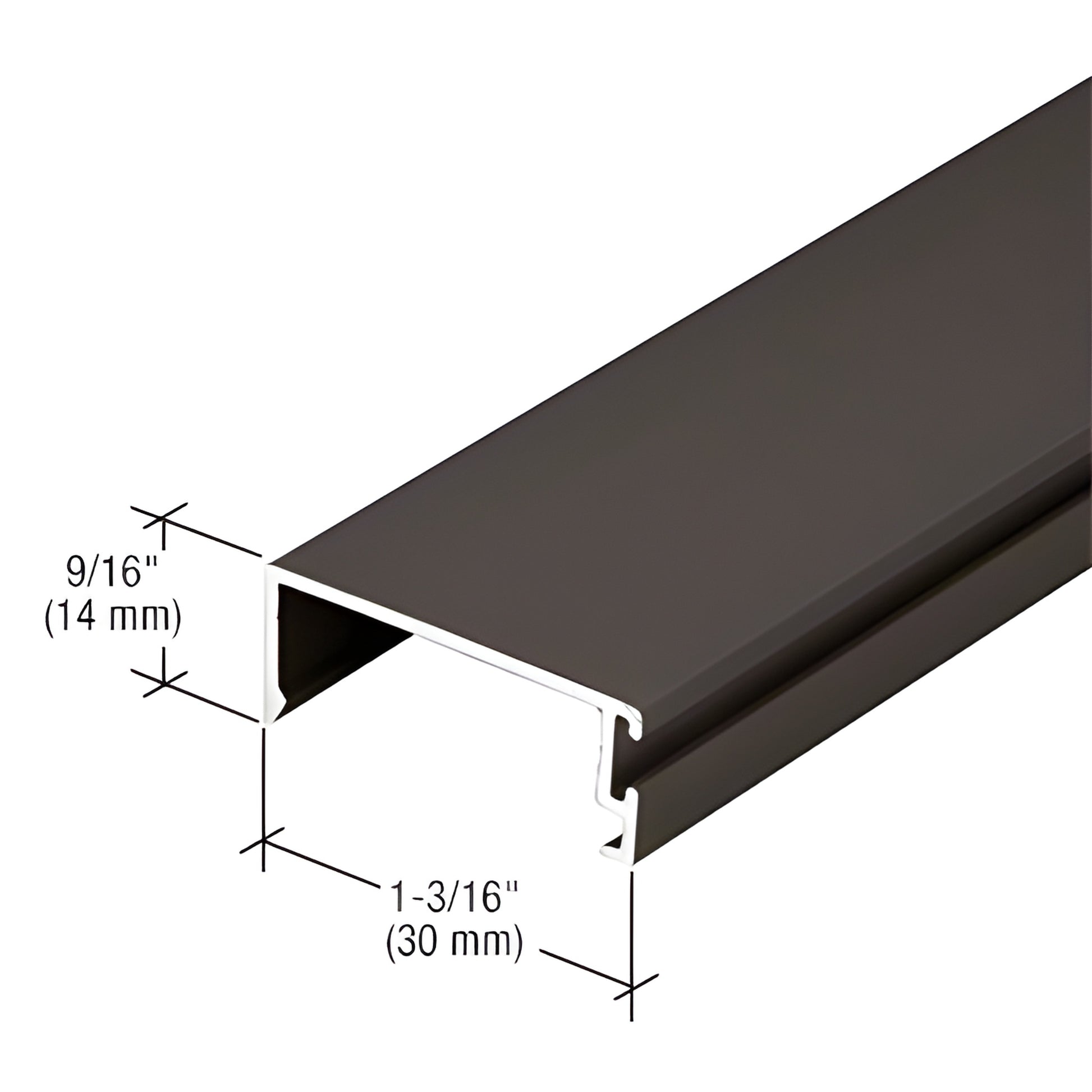 Black bronze anodized extruded aluminum profile, 1-3/16" x 9/16" cross-section (SKU 1G04622).