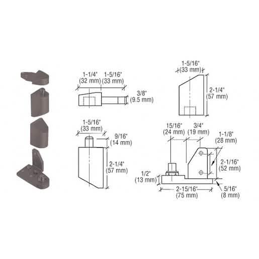 CRL Dark Bronze Offset Left Hand Pivot Set with 1/8" Recess for seamless door installation