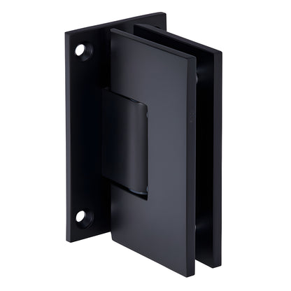 Matte black Vienna adjustable shower door hinge for 10-12mm glass, wall mount (SKU V1E337MBL)