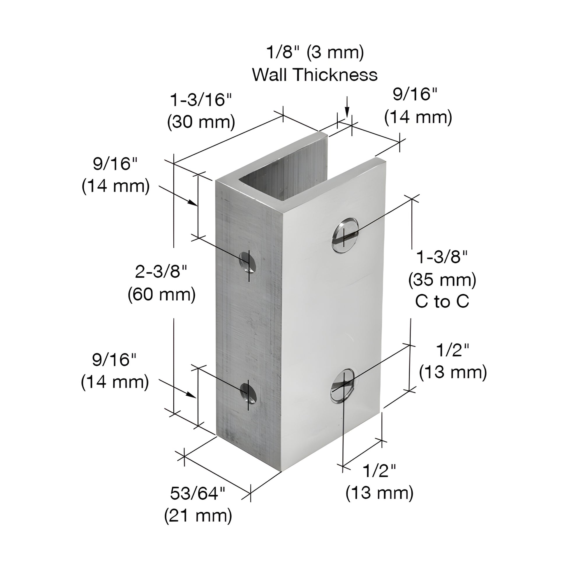 NDC12CH polished chrome no-drill brass fixed panel clamp with cover plate, clear gasket and two mounting screws.