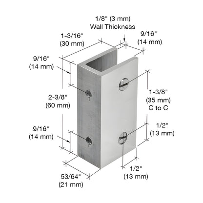NDC12CH polished chrome no-drill brass fixed panel clamp with cover plate, clear gasket and two mounting screws.