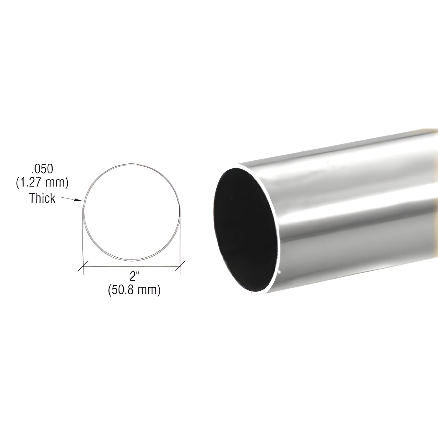 HR20BS 2 in diameter brushed 304 stainless handrail tubing, 0.050 in wall, hollow end view