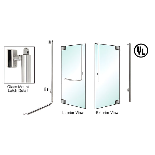 Brushed stainless steel tubular panic handle for 1/2 in tempered glass doors, right-hand reverse.