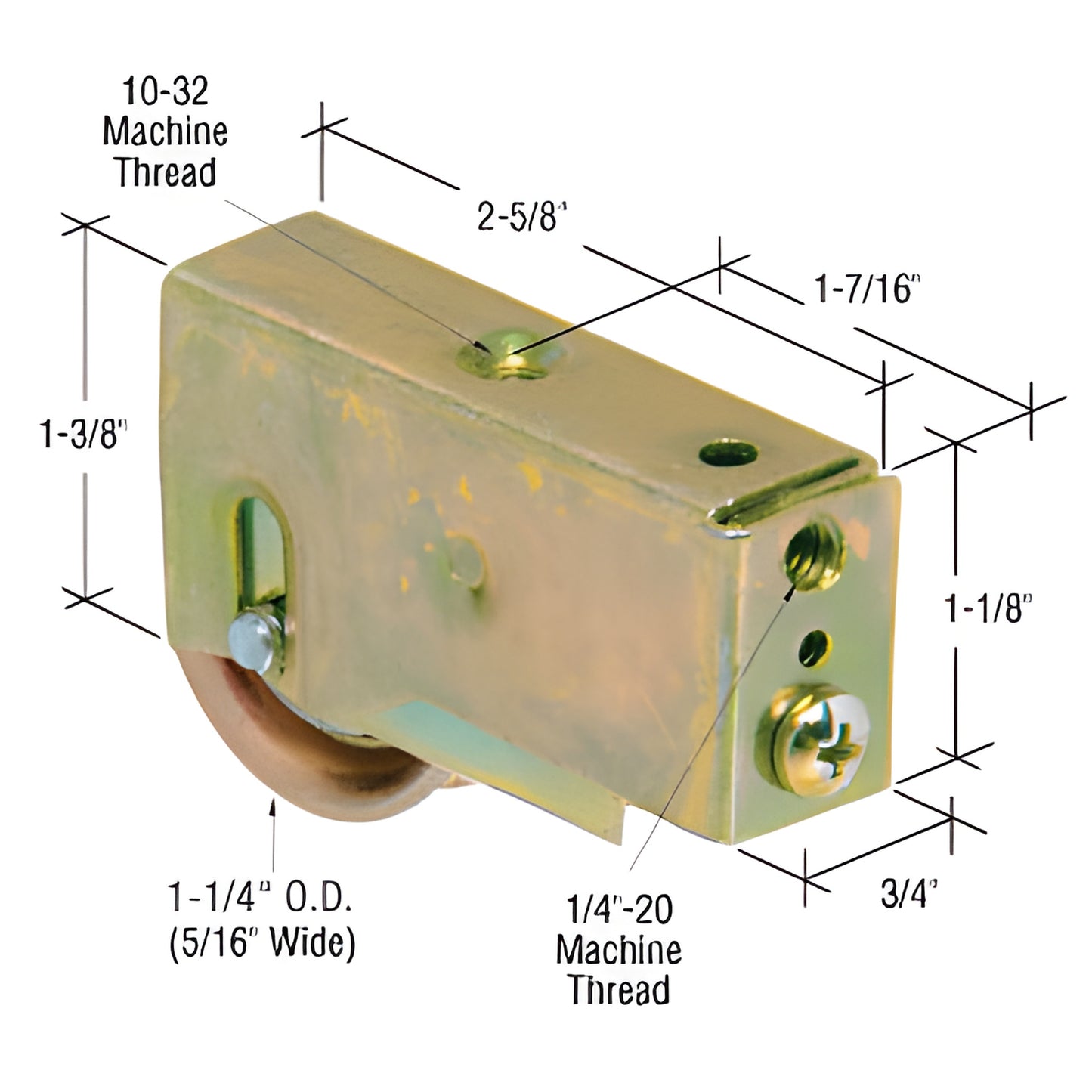 CRL D1832 adjustable steel sliding glass door roller assembly with 1-1/4" concave steel wheel and threaded housing.