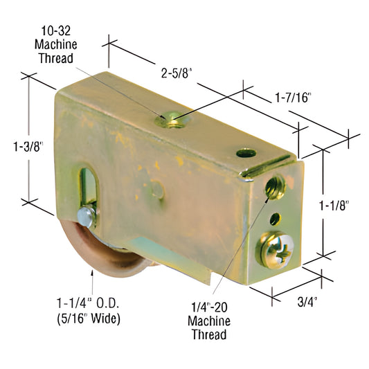 CRL D1832 adjustable steel sliding glass door roller assembly with 1-1/4" concave steel wheel and threaded housing.