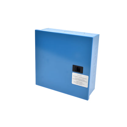 Blue metal Adams Rite PS-EXIT UL-rated power supply enclosure for 8000/3000 series exit devices (SKU DHPSEX1T)
