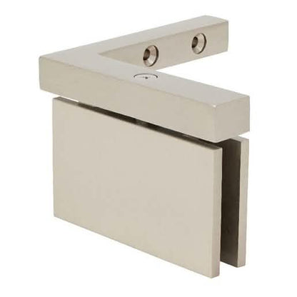Close-up of CRL Brushed Nickel Cardiff Senior Wall Mount Offset Back Plate Hinge.