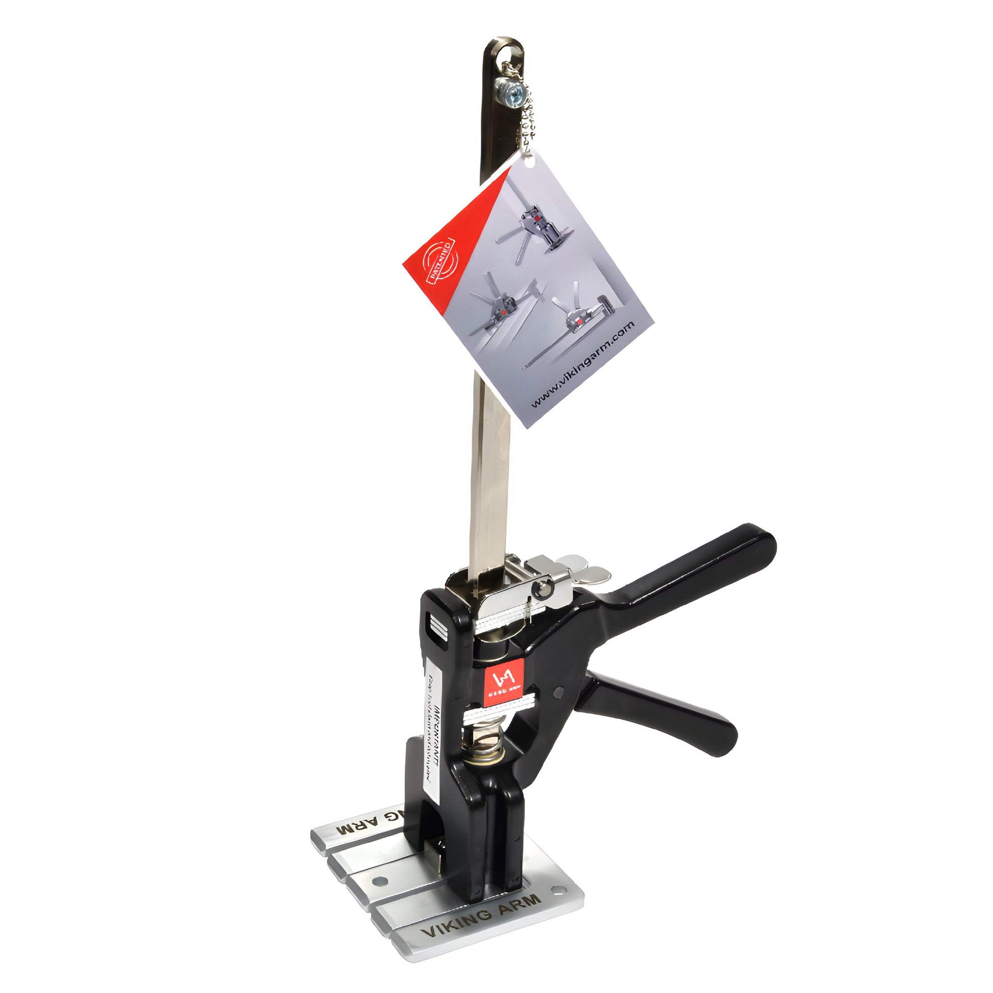 Viking Arm VA330 one-person lifting/positioning tool - black hand clamp with adjustable metal post and silver baseplate.