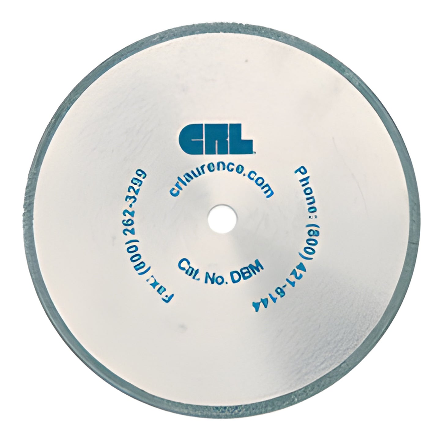 CRL DBM plated diamond saw blade, 5-3/8 in thin kerf 100 grit for glass and mirrors, 10 mm arbor, white face with blue logo