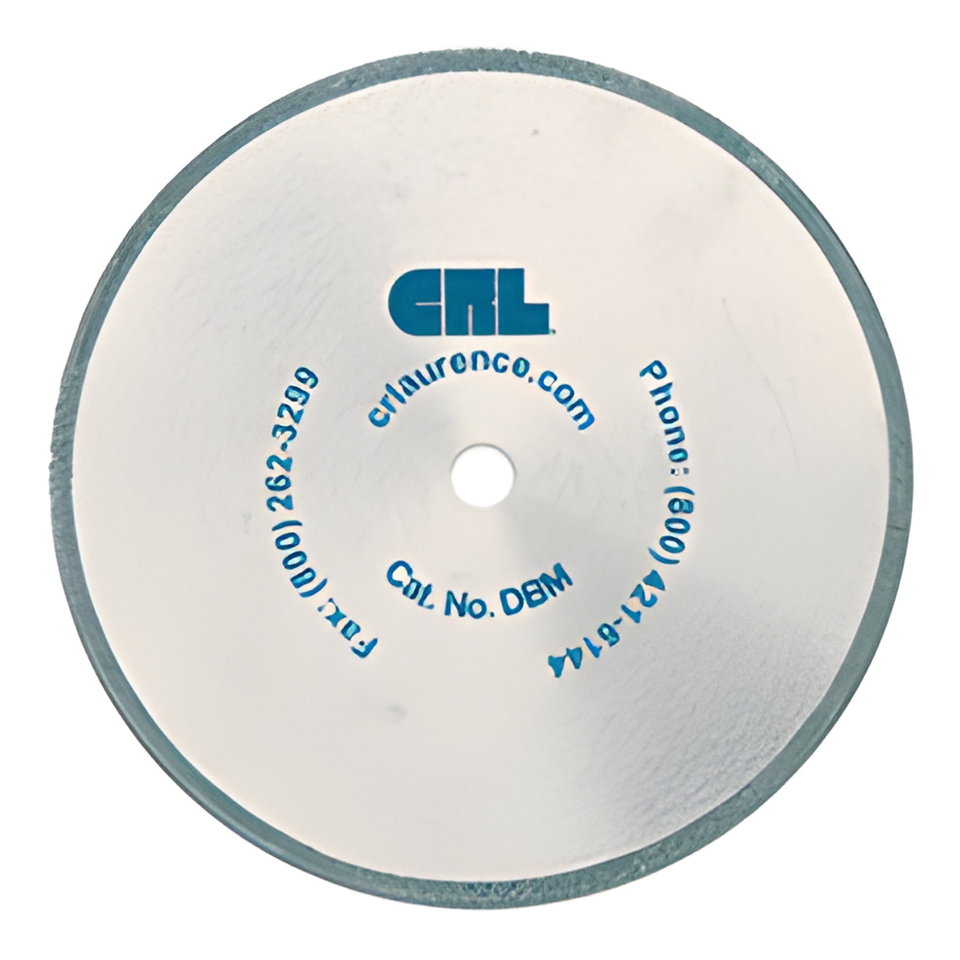 CRL DBM plated diamond saw blade, 5-3/8 in thin kerf 100 grit for glass and mirrors, 10 mm arbor, white face with blue logo