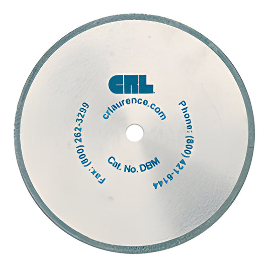 CRL DBM plated diamond saw blade, 5-3/8 in thin kerf 100 grit for glass and mirrors, 10 mm arbor, white face with blue logo