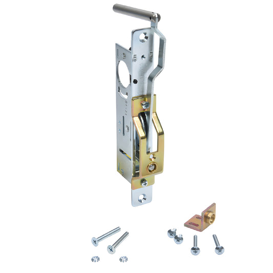 CRL MS186102 bottom-rail deadbolt for ultra-narrow stile doors, corrosion-resistant plated steel with mounting screws visible