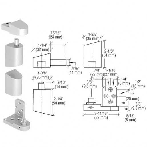 CRL Aluminum Offset Left Hand Pivot Set, 3/32" Recess - Durable and Precise Hardware