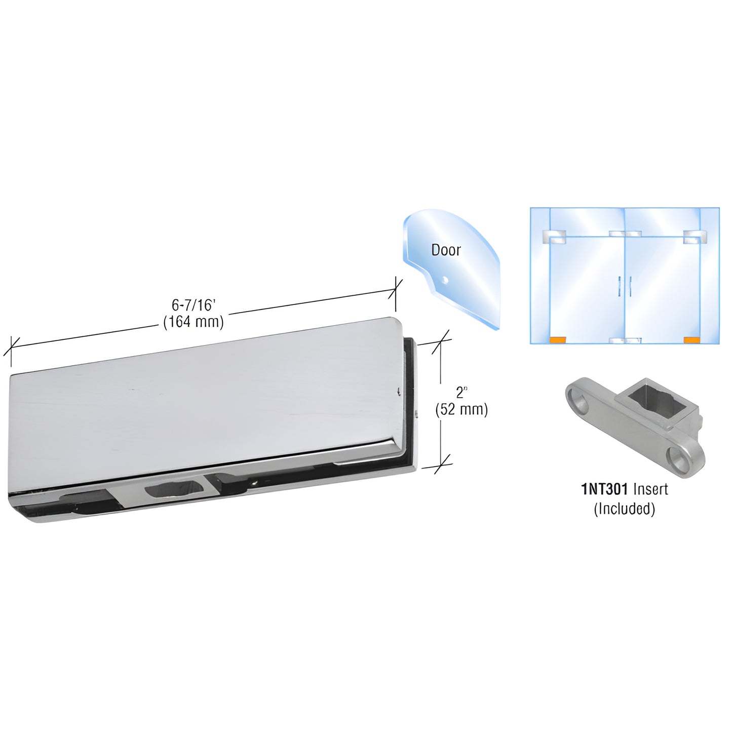 PH11CBS brushed stainless bottom patch fitting for 3/8" or 1/2" glass - includes 1NT301 insert.