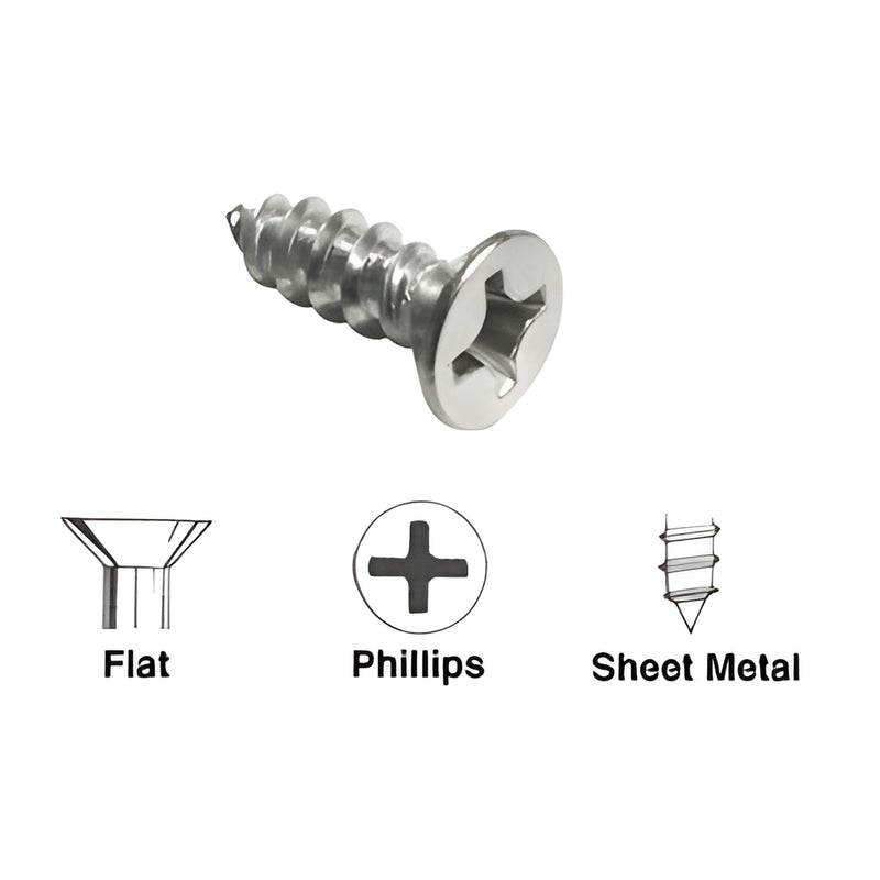 FBPS34: #12 x 3/4" 304 stainless steel flat-head Phillips sheet-metal fascia screw, flush countersink - min order 50.