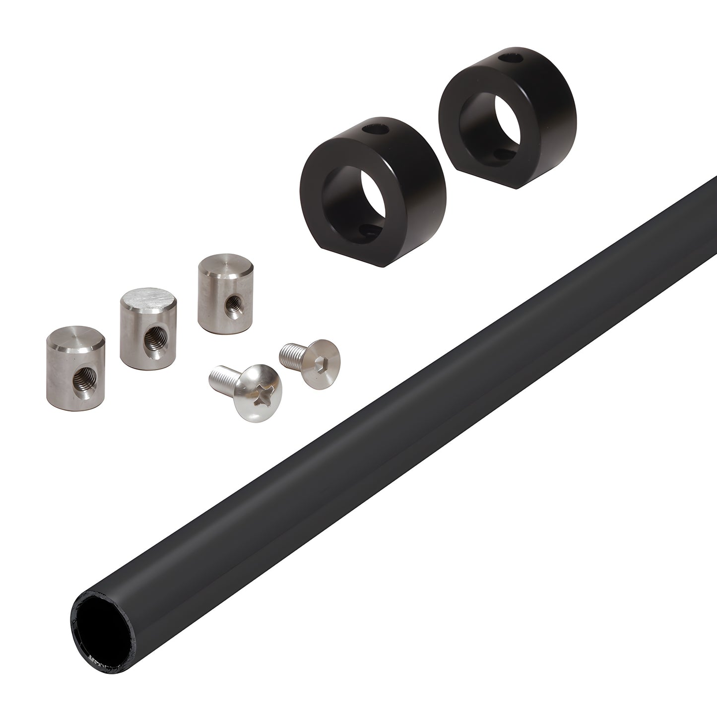CREH2MBL 78-inch matte black 304 stainless steel Crescent shower header bar with mounting collars and screws