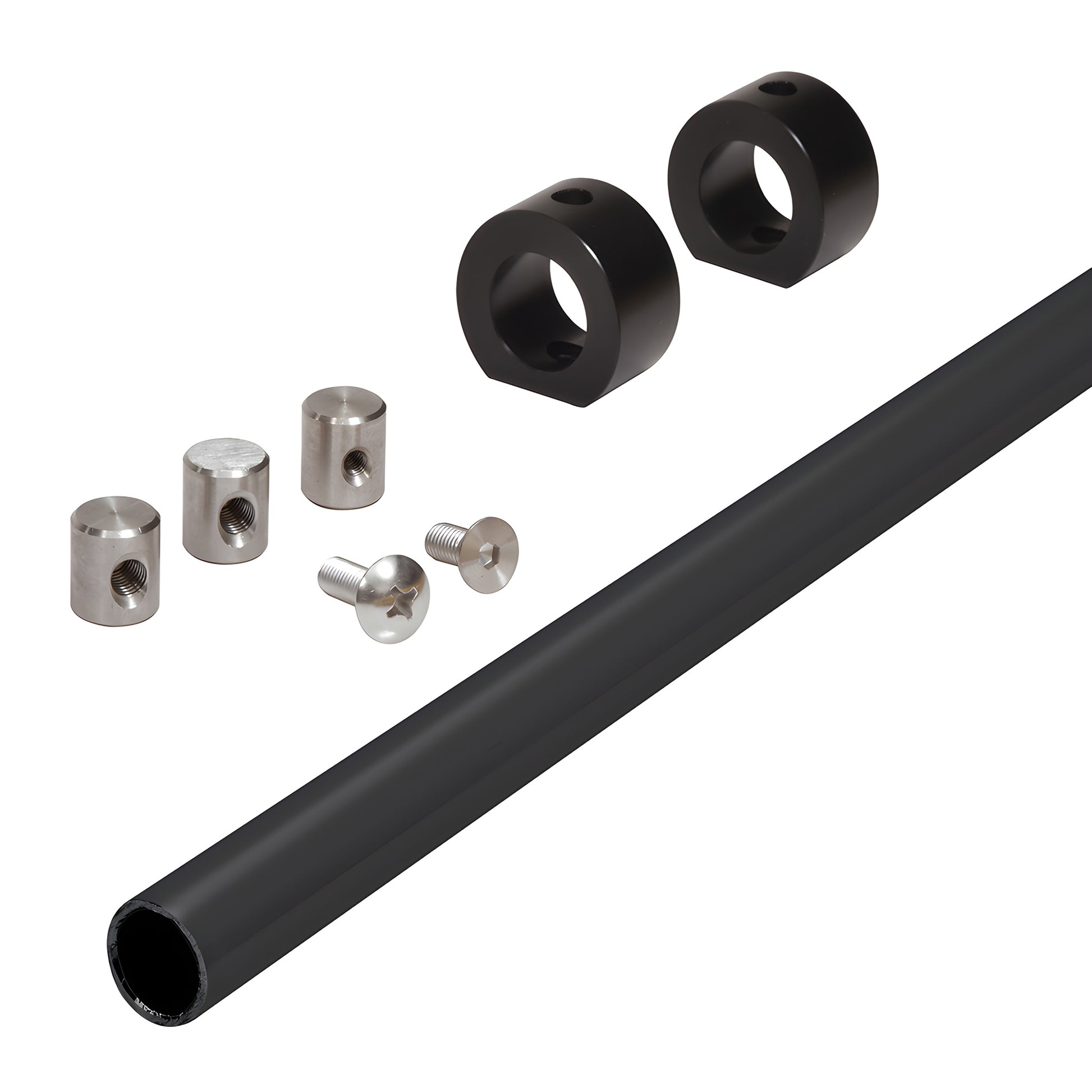 CREH2MBL 78-inch matte black 304 stainless steel Crescent shower header bar with mounting collars and screws
