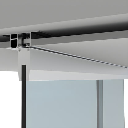 CRL501D satin-anodized dropped-ceiling sliding door track and hanger with tempered glass panel.