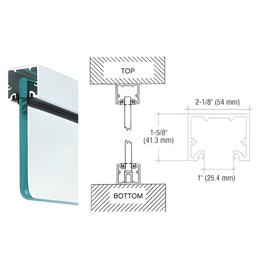 NH3SACL satin anodized narrow header/U-channel for 3/4 (19mm) glass, 2-1/8 x 1-5/8 aluminum profile with top/bottom detail
