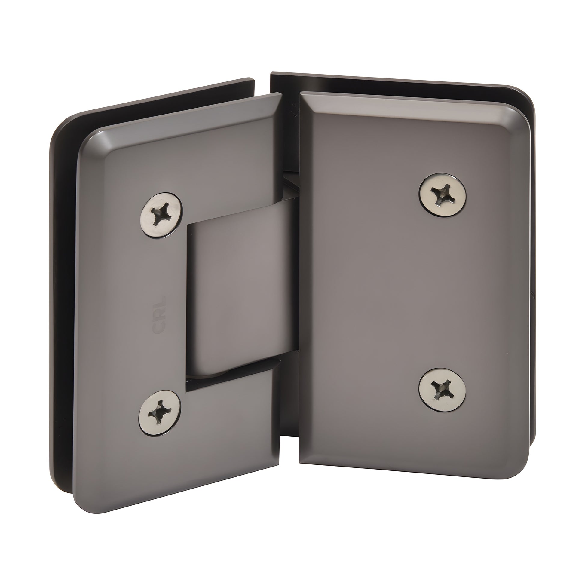 Matte gun metal Cologne 135 glass-to-glass shower hinge, beveled solid-brass design (SKU C0L045MGM).