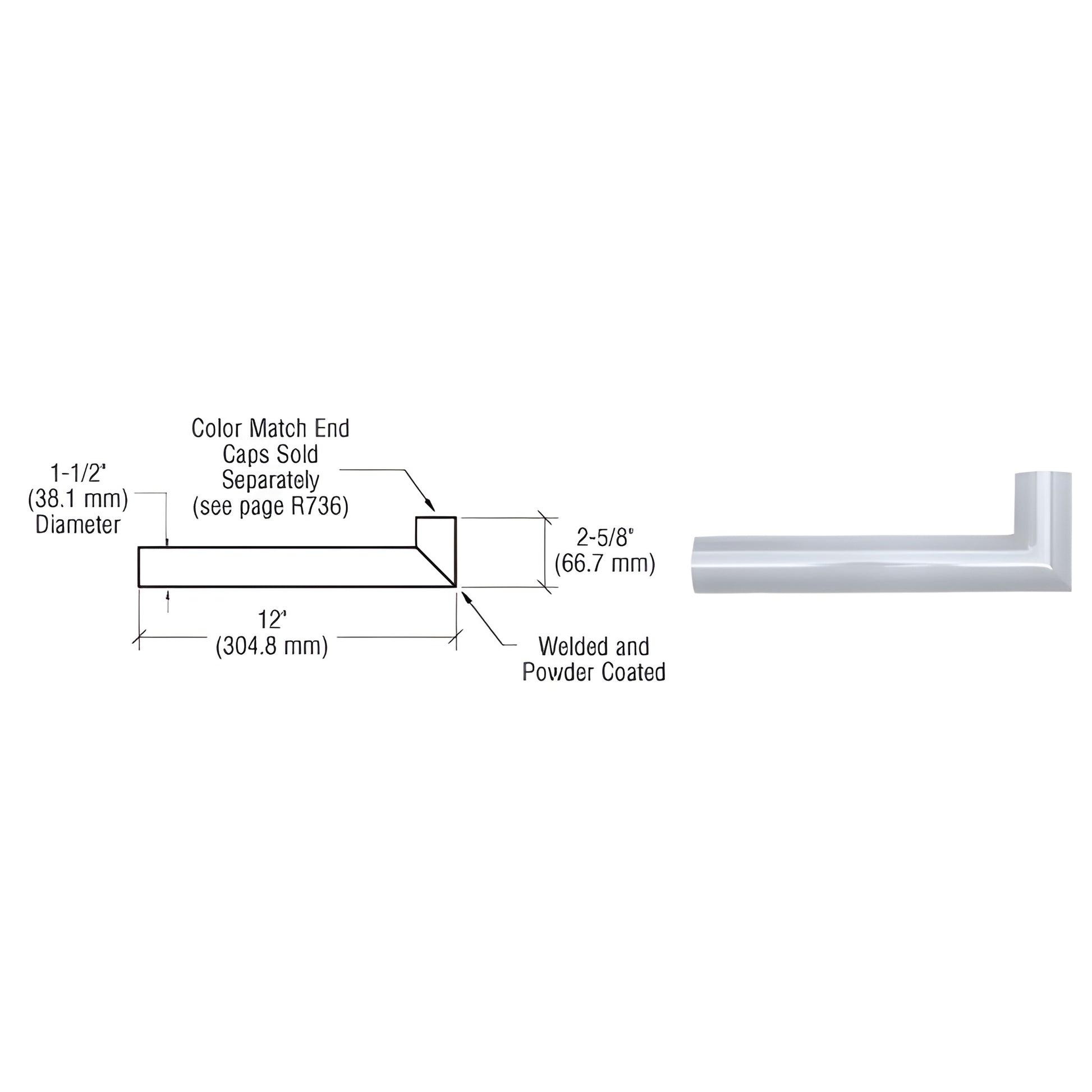 Clear anodized aluminum 90 wall return for 1-1/2" handrail, 12" long side, 2-5/8" short side (SKU ARWR1CA)