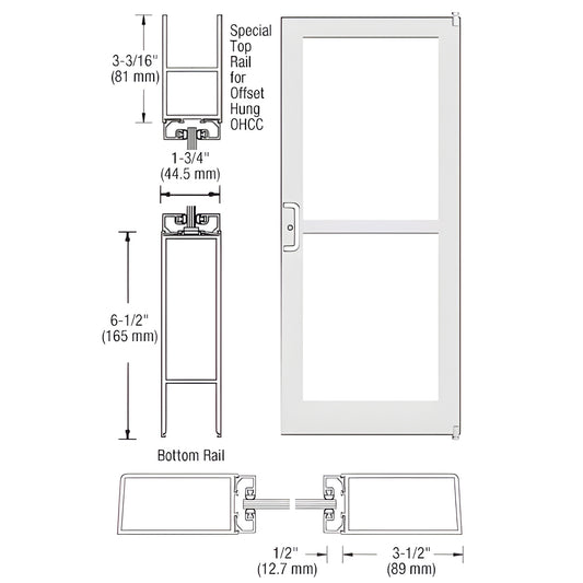 DZ41152 white medium-stile commercial entrance door, White Kynar frame, fits 1/4" or 1" tempered glass.