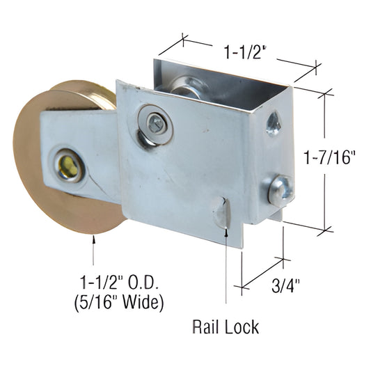 CRL D1608 adjustable steel sliding glass door roller assembly, 1-1/2" concave wheel, 3/4" housing, single roller.