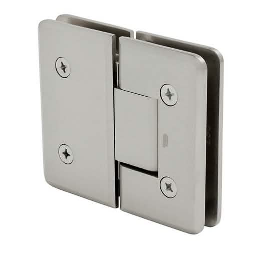 Brushed Nickel 180º Glass-to-Glass Cologne Hinge - Sleek, Durable, Positive Close Design