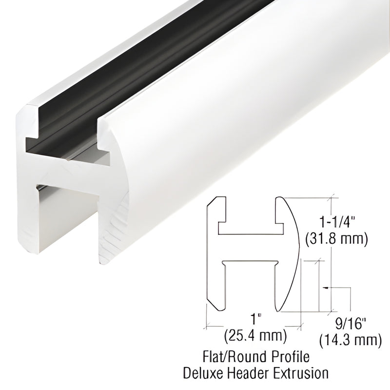 SDH660BA brite-anodized aluminum deluxe header extrusion, flat/round profile for 1/2 in glass.