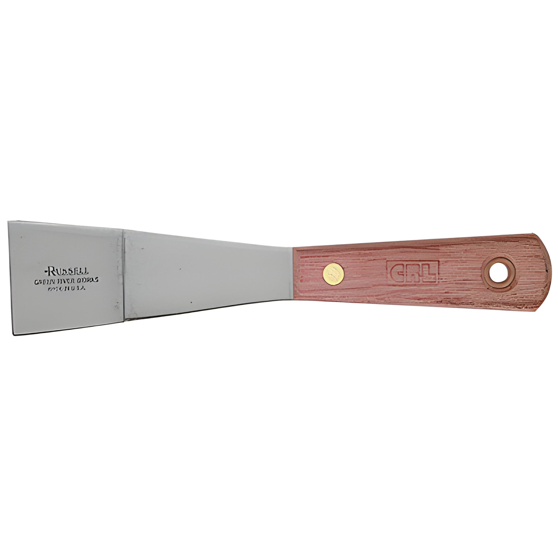 CRL Russell bent glazing knife SKU 416B - 1-5/8" steel blade with 35 bend and rosewood handle.