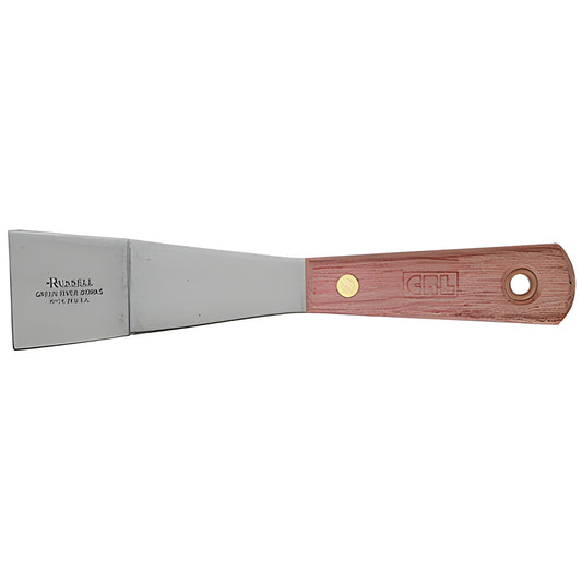 CRL Russell bent glazing knife SKU 416B - 1-5/8" steel blade with 35 bend and rosewood handle.