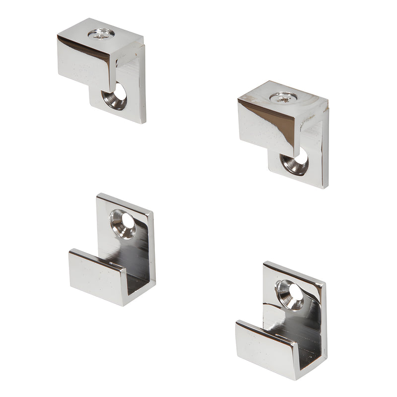 MC01CH chrome beveled mirror clips set of four (two top, two bottom) for 1/4" (6 mm) mirrors