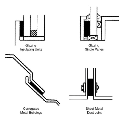 GT406 black butyl glazing tape roll on release liner with a peeled strip, preformed sealing tape for windows