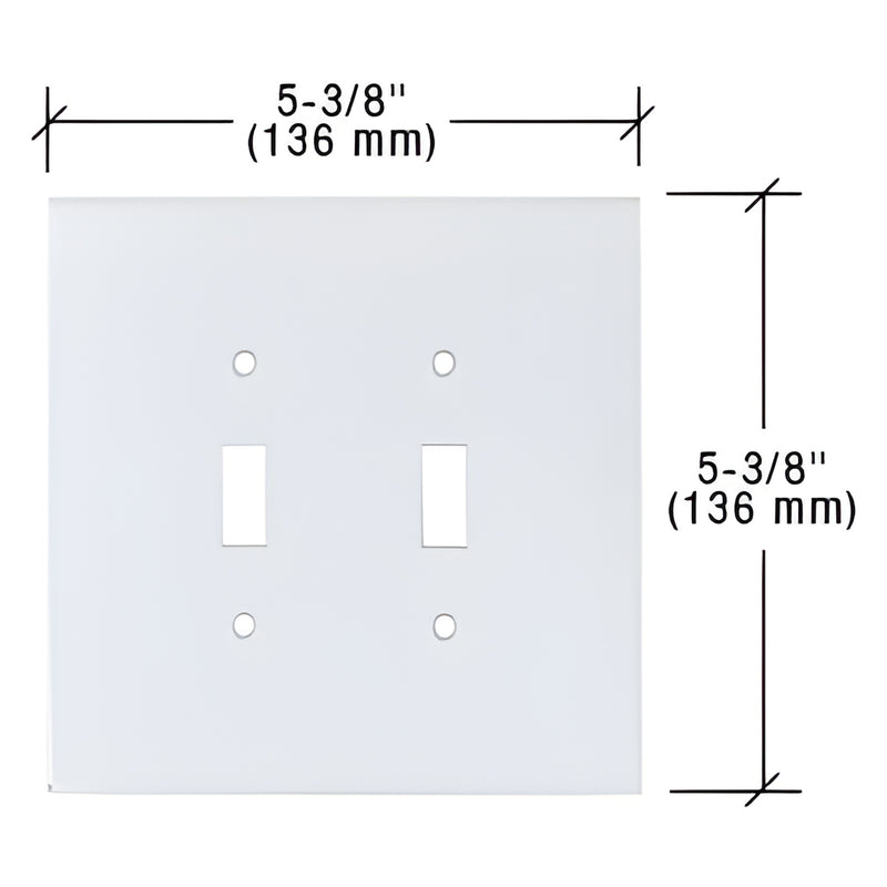 PMP201 clear mirror-backed acrylic double-toggle switch plate, polished edges, 5-3/8 in square, drilled for standard screws